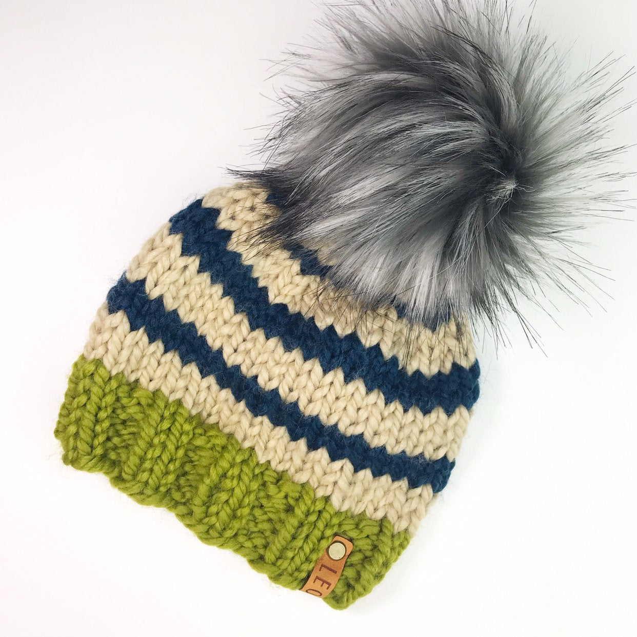 Chunky Handmade Stripe Knit Beanie