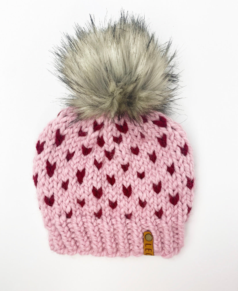 Chunky Knit Heart Faux Fur Beanie