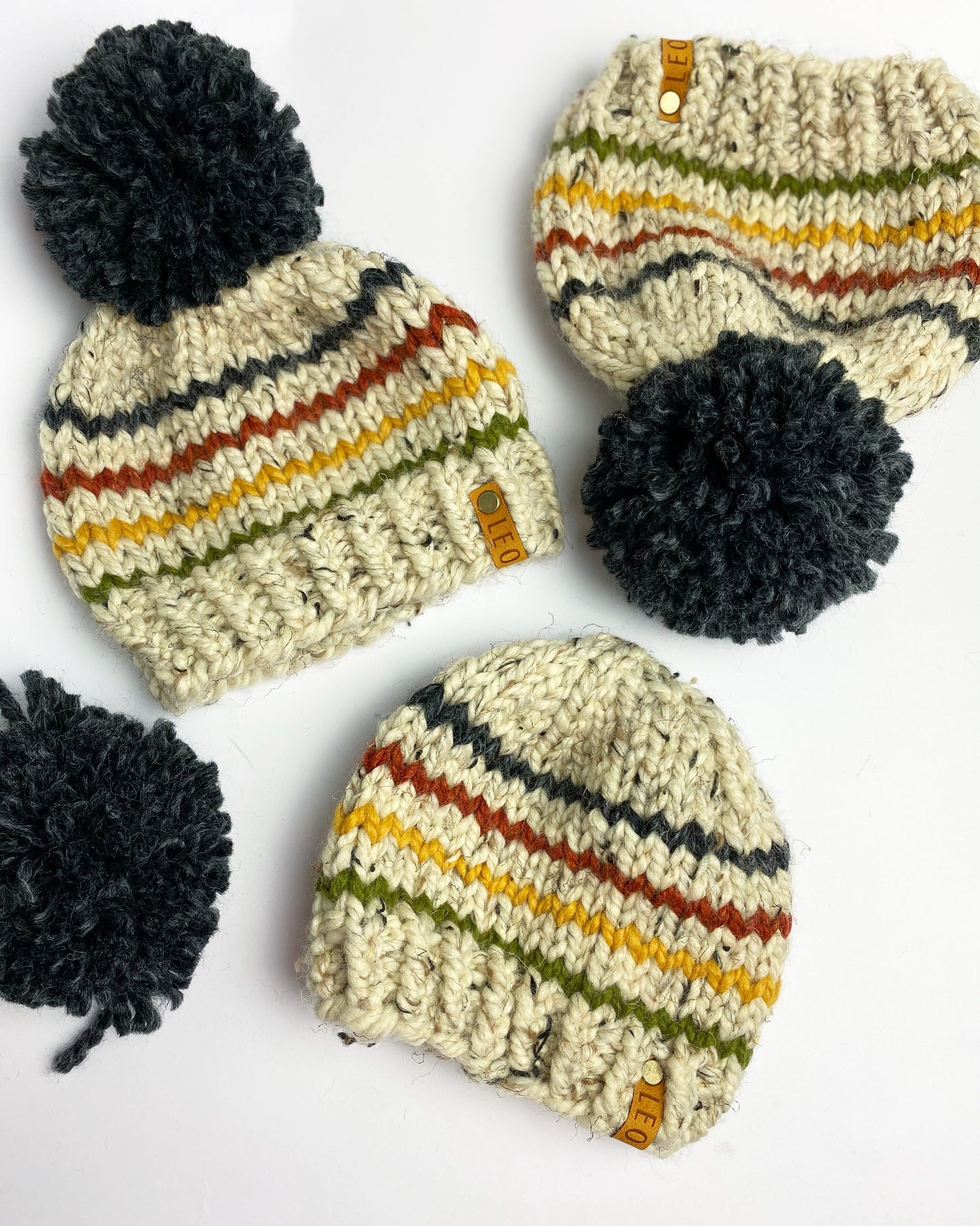 Chunky Striped Beanie With Yarn Pom Pom
